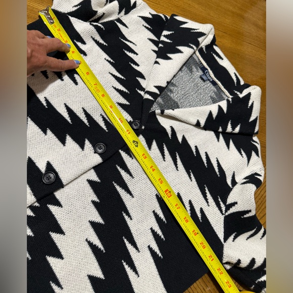 Chaps Black/White Geometric Aztec Cotton Knit Button front Cardigan Sweater XL - Picture 9 of 14